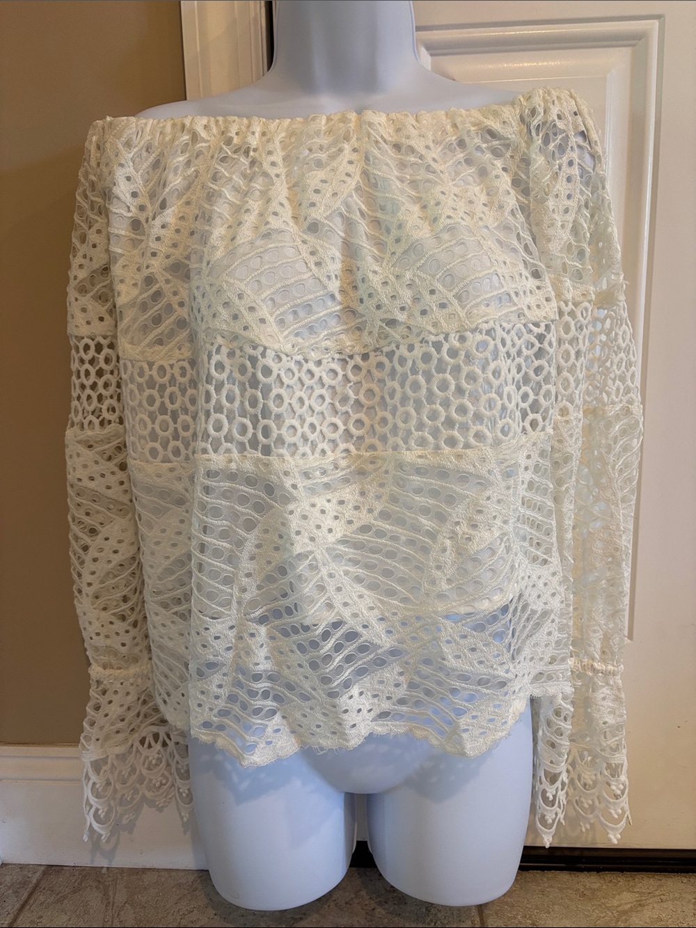 Ina Cream Lace Off-Shoulder Crochet Blouse